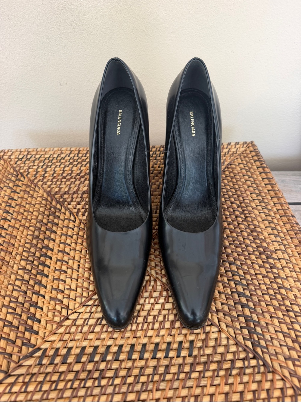 Balenciaga Black Pointed Toe Leather Pumps